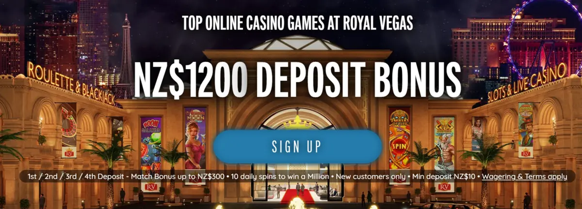 Royal Vegas NZ$1,200 deposit bonus banner